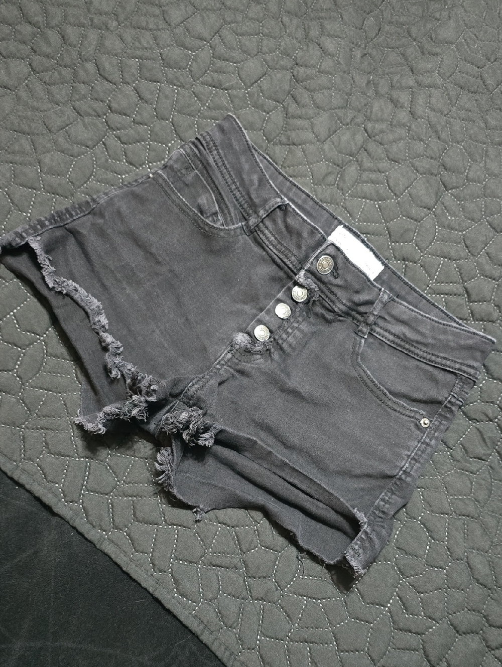 Ardene Black Frayed High-Rise Button-Fly Denim Shorts